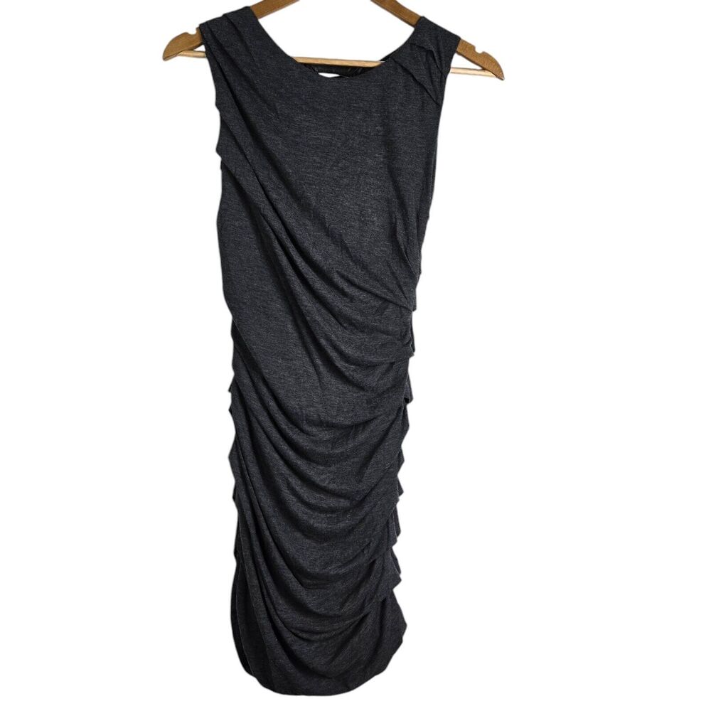Jay AHR Gray Sleeveless Rayon Lambskin Criss Cross Back Ruched Bodycon Dress XS